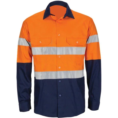 Chemise de sécurité à manches longues, haute visibilité, bicolore, sergé 100 % coton, chemise haute visibilité